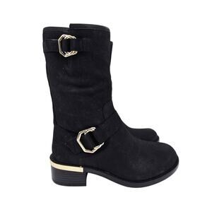 Vince Camuto Wadelyn Silk Goat Leather Mid Calf Boots Black 5.5 New